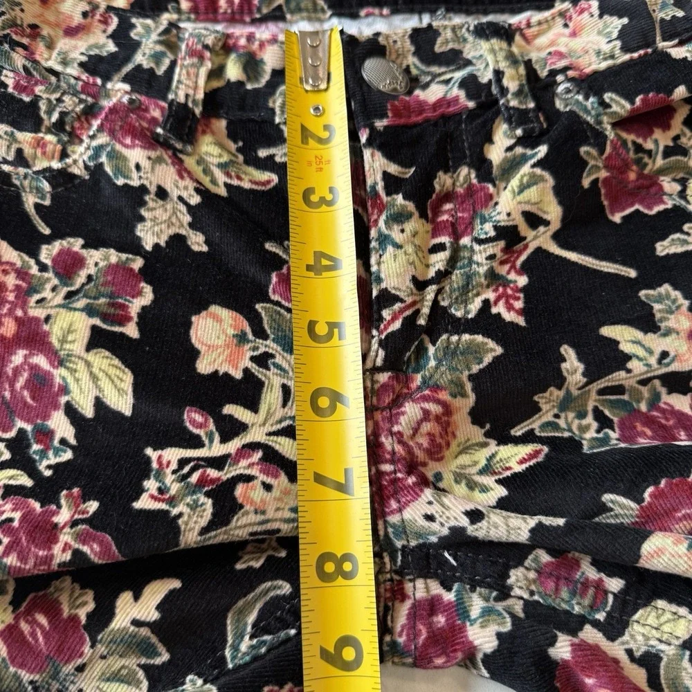 Free People Pants Mid-Rise Corduroy Floral Skinny Slim W 27 Black Burgundy Green